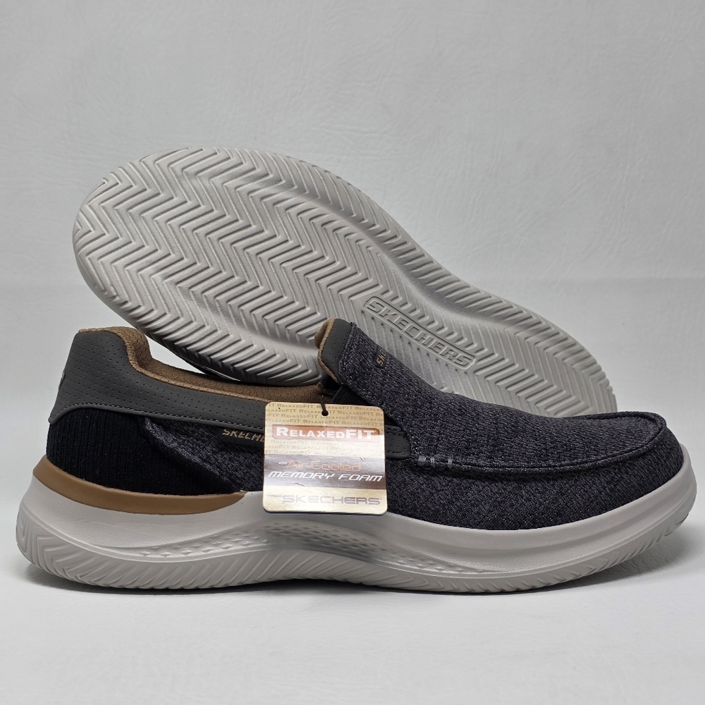 Skechers Hasting Marco Shoes Mens Size 10 Gray/Black Slip On Loafers 205367/GYBK